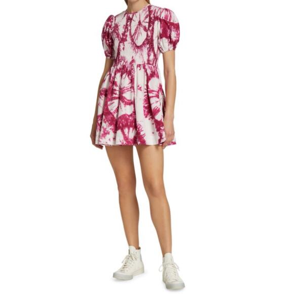 S/W/F Escapism Treasure White Pink Smocked Tie Dye Mini Dress S $279 - Picture 4 of 12